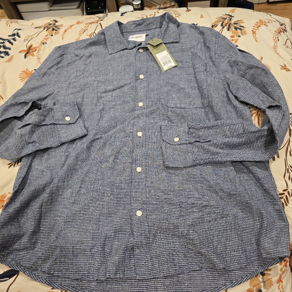 Goodfellow & Co Blue Micro-Check Button-Down Casual Shirt